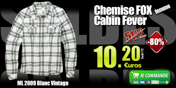 Chemise Femme FOX Cabin Fever ML 2009 Blanc Vintage (-80% soit 10.20 euros)