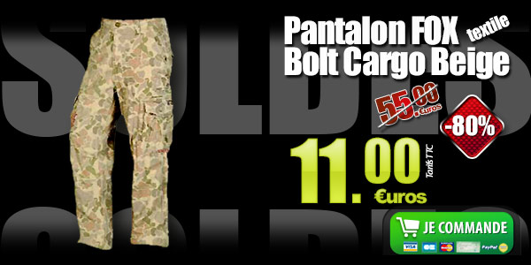 Pantalon Textile FOX Bolt Cargo Beige (-80% soit 11.00 euros)