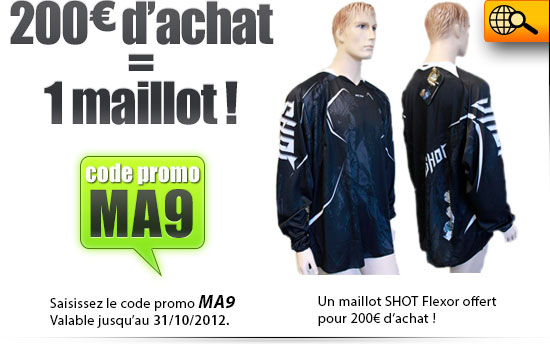 Code réduc MA9 valable jusqu'au 31/10/2012 (un maillot offert pour 200 euros d'achat)